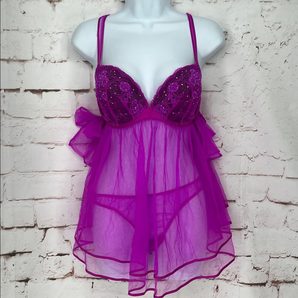 🆕Victoria’s Secret Glam Lace Lingerie Set, Size 36D/L